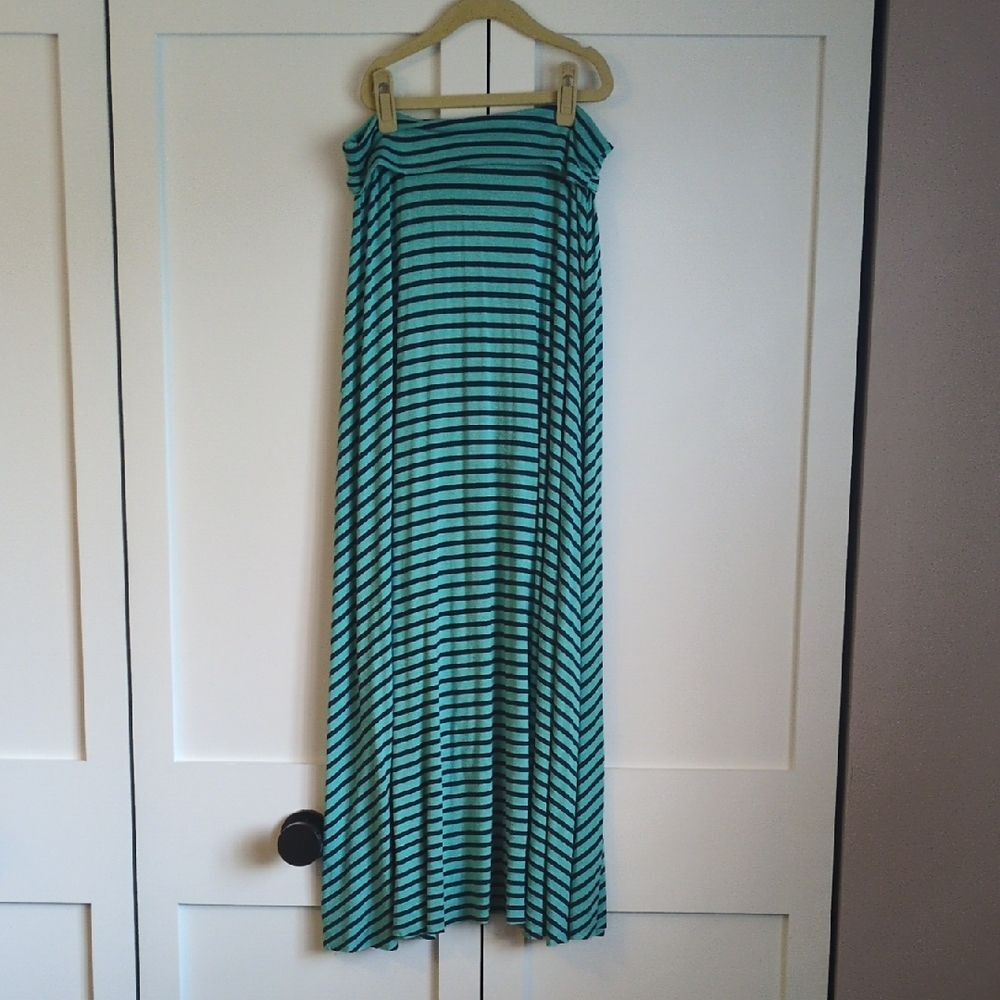 Renee C Teal & Black Striped Maxi Skirt Size 8 Soft Stretch Boho